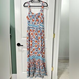 NWOT PNLP Blue & Orange Floral Maxi Dress
